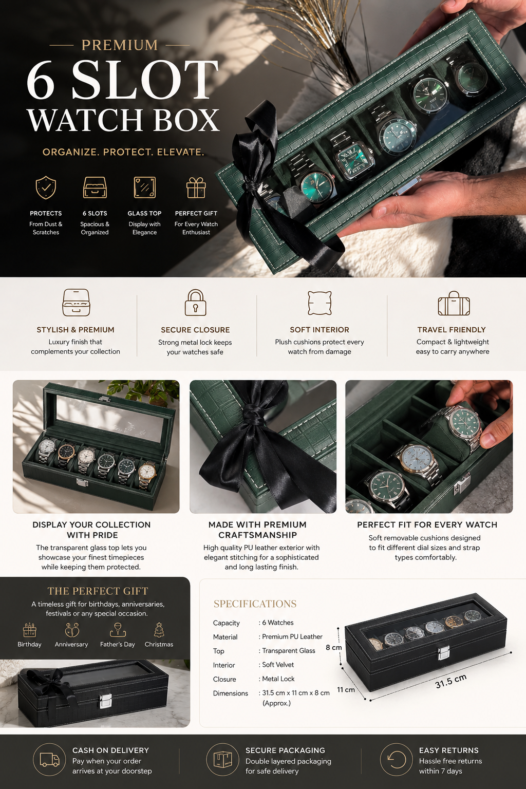 ⌚ KarmaKraft Luxury Watch Organizer Box