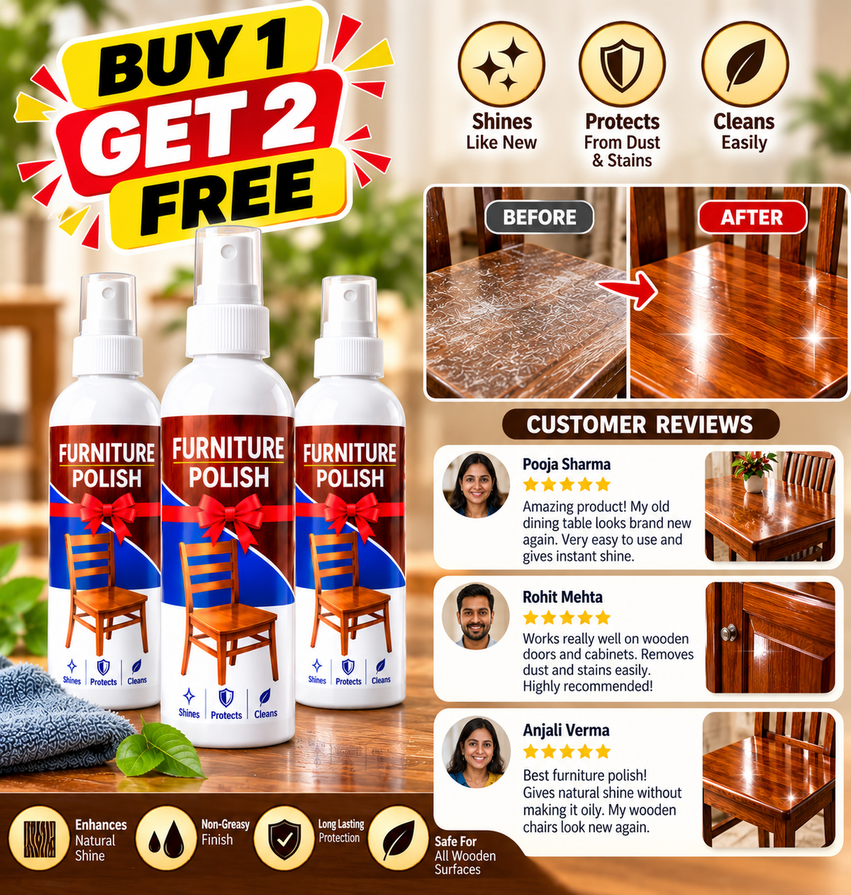 KarmaKraft Furniture Polish & Shine – Buy 1 Get 2 Free