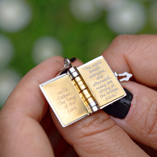 Book Locket Charm Message Necklace
