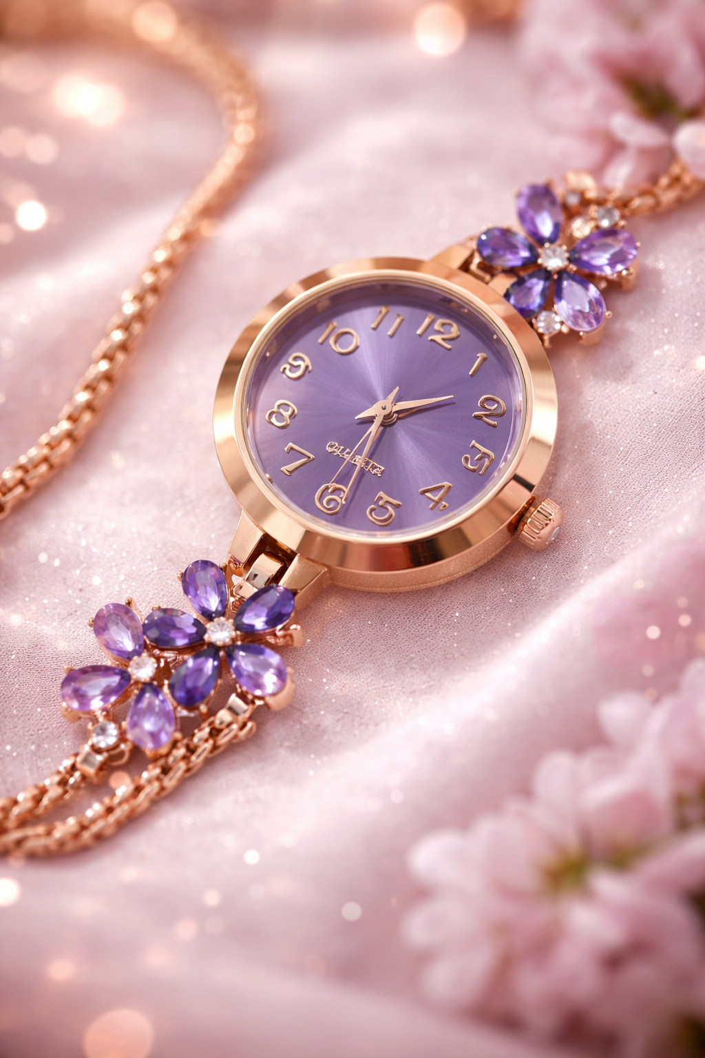 💜 Floral Crystal Bracelet Watch
