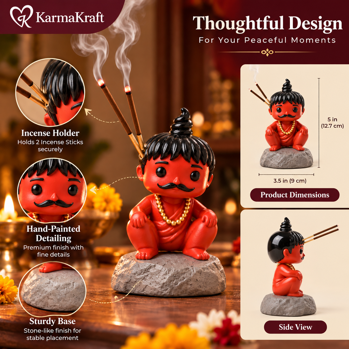 KarmaKraft Chota Pandit Ji 5-Inch Hand-Painted Incense Stick Holder