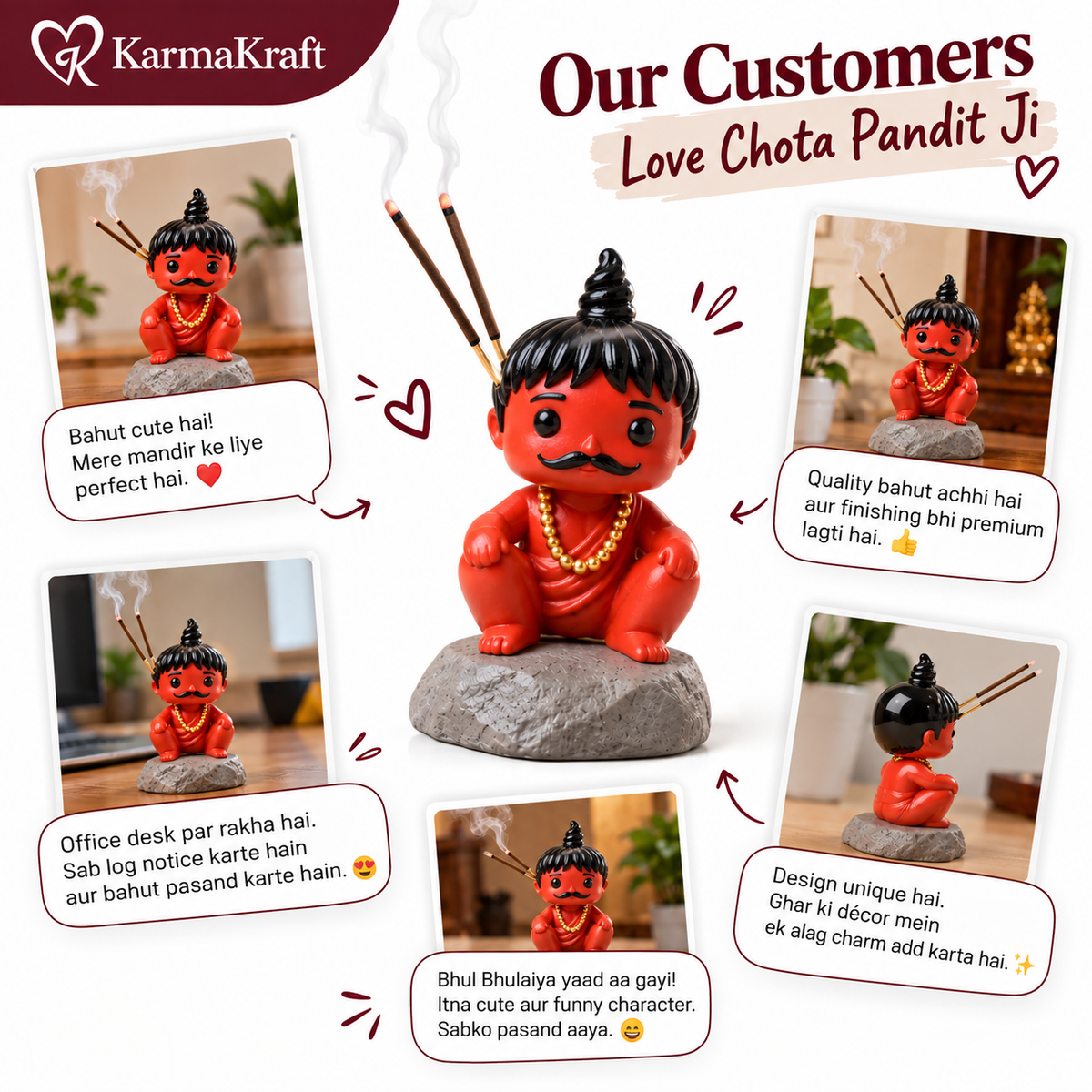 KarmaKraft Chota Pandit Ji 5-Inch Hand-Painted Incense Stick Holder