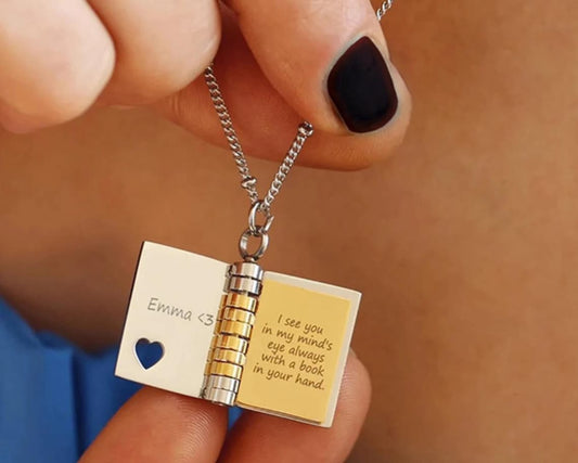 Book Locket Charm Message Necklace
