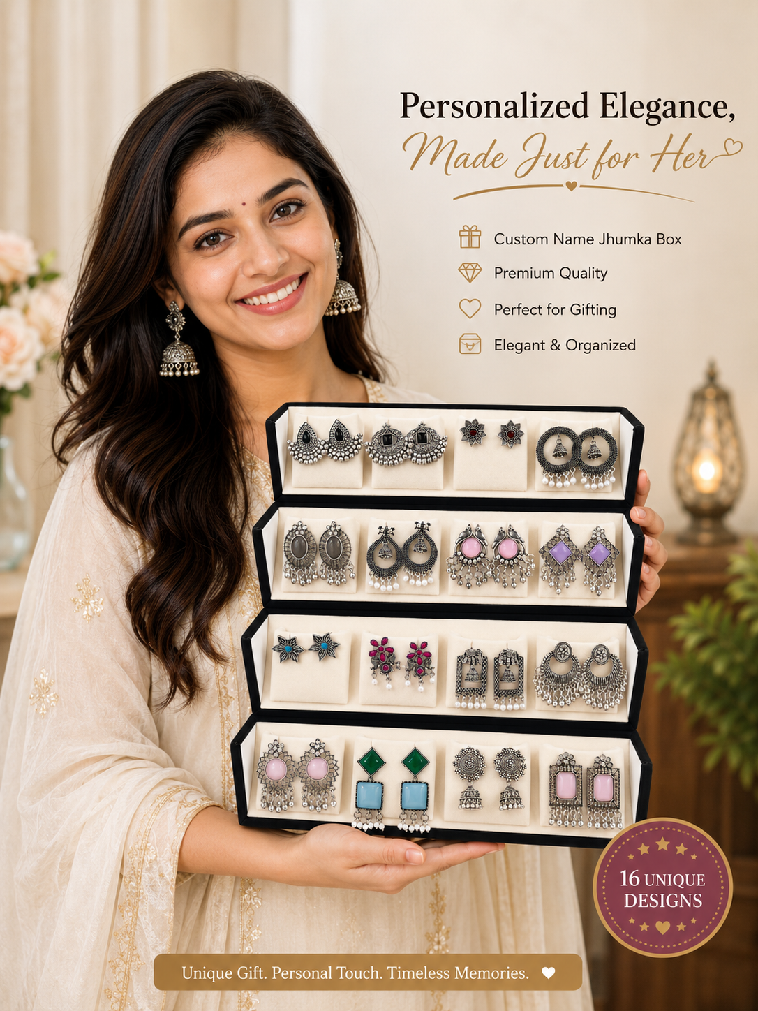 ✨ 16 Stunning Jhumkas in 1 Premium Gift Box – The Perfect Surprise She’ll Love ❤️