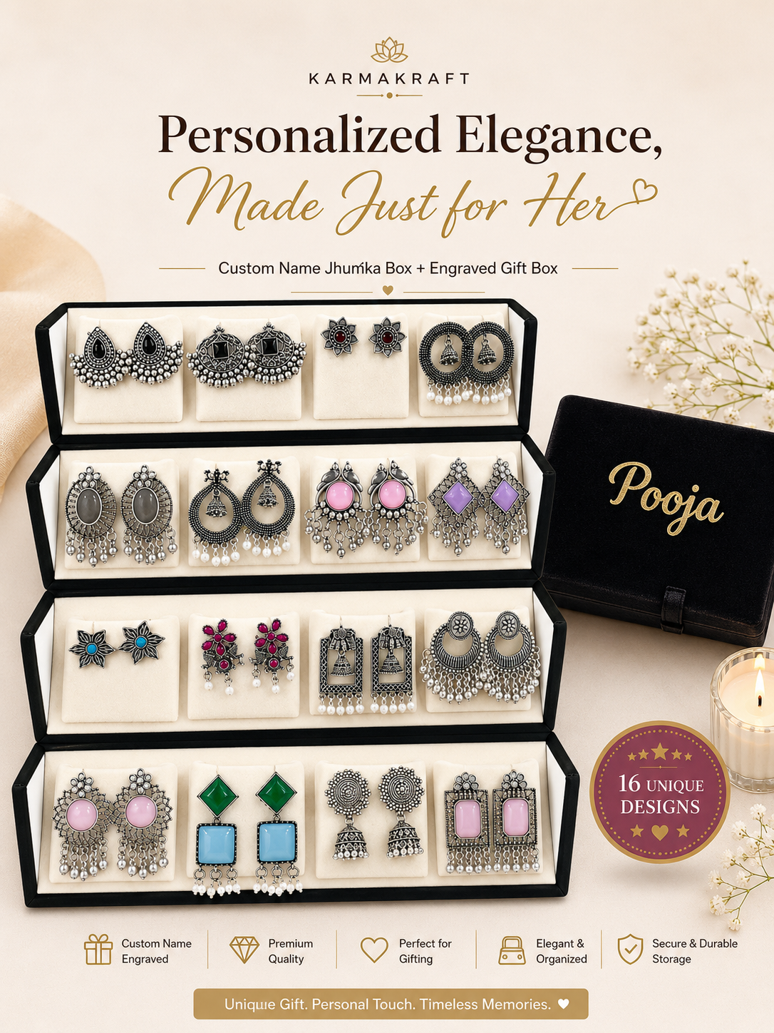 ✨ 16 Stunning Jhumkas in 1 Premium Gift Box – The Perfect Surprise She’ll Love ❤️